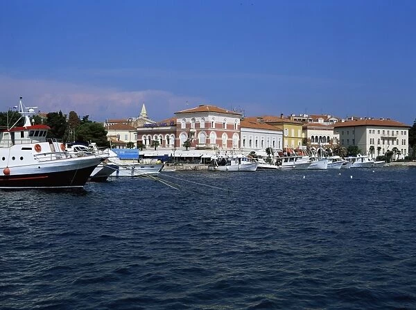 View of town over harbour, Porec, Istria district, Croatia, Europe