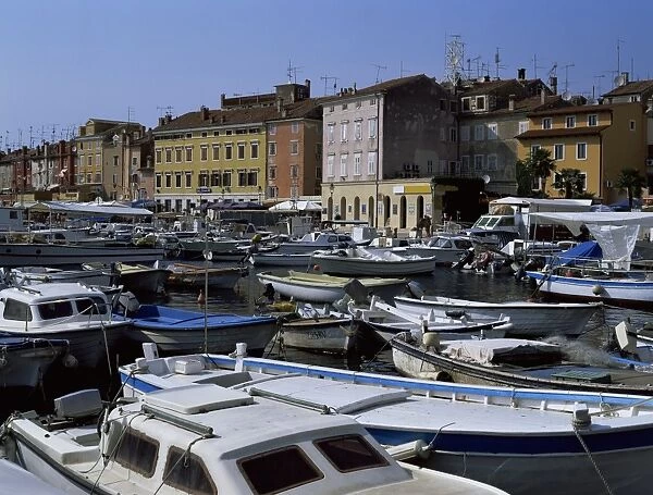 View of town over harbour, Rovinj, Istria district, Croatia, Europe