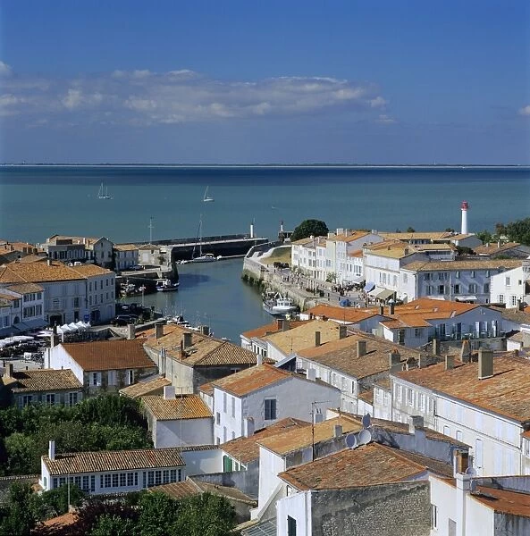 View over town and harbour, St. Martin, Ile de Re, Poitou-Charentes, France, Europe