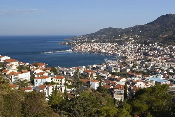 View over town and port, Samos Town, Samos, Aegean Islands, Greece
