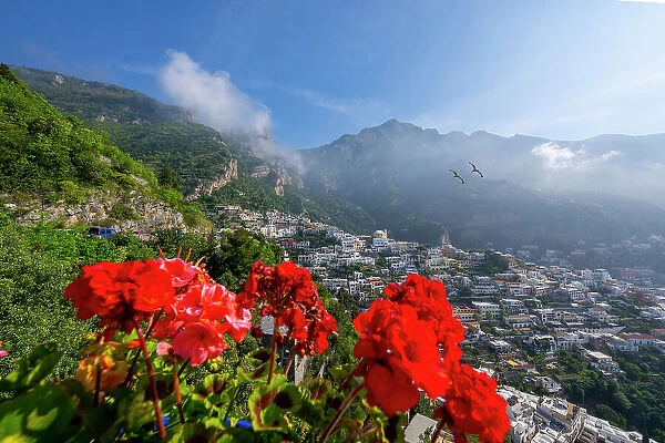 View of the town in Spring, Positano, Amalfi Coast (Costiera Amalfitana), UNESCO World Heritage Site, Campania, Italy, Europe