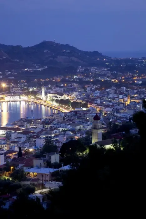 Framed Print : View of town from Strani Hill at dusk, Zakynthos Town, Zakynthos, Ionian Islands Framed Print : View of town from Strani Hill at dusk, Zakynthos Town, Zakynthos, Ionian Islands