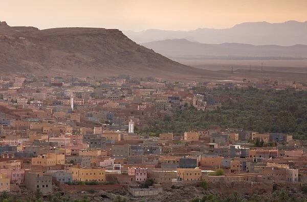 View over the town of Tinerhir at dawn, Morocco, North Africa, Africa