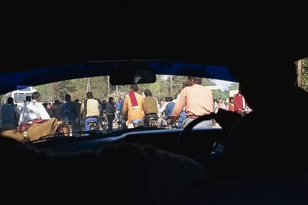 View of traffic through taxi windscreen