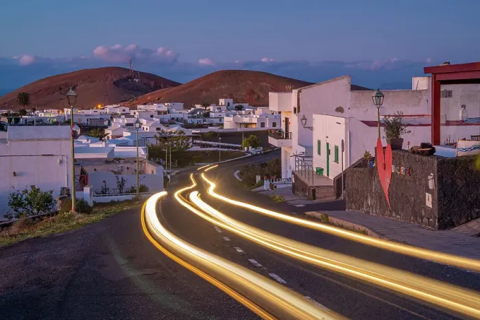 Framed Print : View of trail lights through Mancha Blanca, Timanfaya National Park at dusk, Mancha Blanca, Lanzarote, Las Palmas, Canary Islands, Spain, Atlantic, Europe Framed Print : View of trail lights through Mancha Blanca, Timanfaya National Park at dusk, Mancha Blanca, Lanzarote, Las Palmas, Canary Islands, Spain, Atlantic, Europe