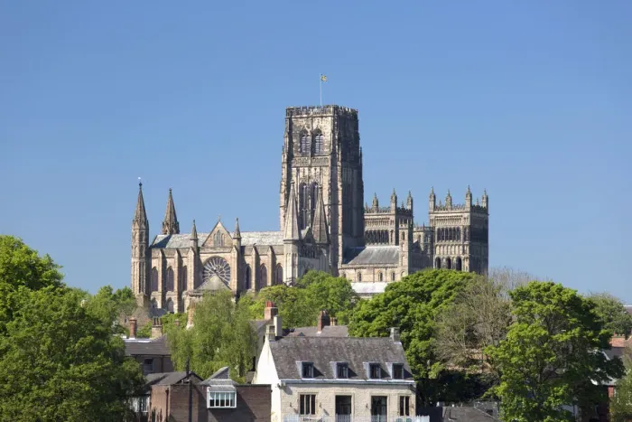 Framed Print : View across treetops to Durham Cathedral in spring, UNESCO World Heritage Site, Durham Framed Print : View across treetops to Durham Cathedral in spring, UNESCO World Heritage Site, Durham