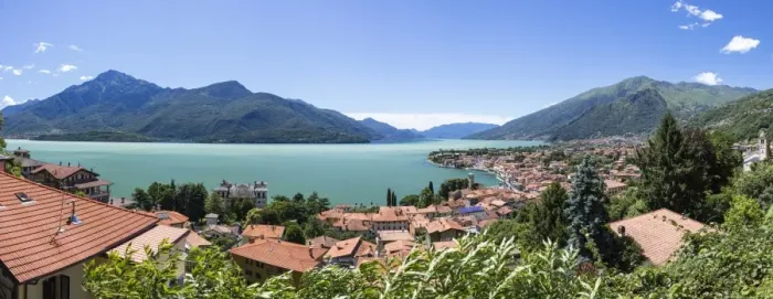 Framed Print : View of the typical village of Gravedona, Lake Como and gardens, Province of Como