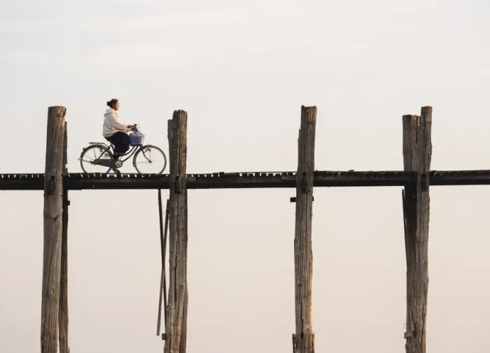 Framed Print : View of U-Bein Bridge at dawn, Amarapura, Mandalay, Mandalay Region, Myanmar (Burma) Framed Print : View of U-Bein Bridge at dawn, Amarapura, Mandalay, Mandalay Region, Myanmar (Burma)