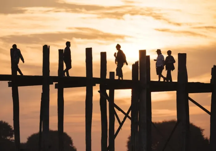 Framed Print : View of U-Bein Bridge at sunset, Amarapura, Mandalay, Mandalay Region, Myanmar (Burma) Framed Print : View of U-Bein Bridge at sunset, Amarapura, Mandalay, Mandalay Region, Myanmar (Burma)