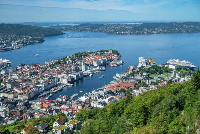 Framed Print : View over the UNESCO World Heritage Site, Bergen, Vestland, Norway, Scandinavia, Europe