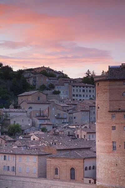View of Urbino, UNESCO World Heritage Site, at sunset, Le Marche, Italy, Europe