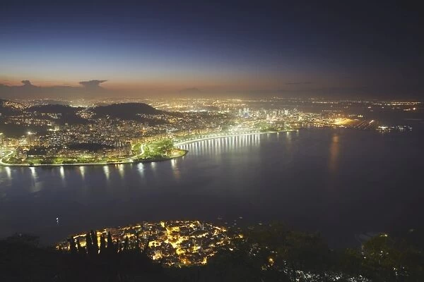 View of Urca, Flamengo and Centro at sunset, Rio de Janeiro, Brazil, South America