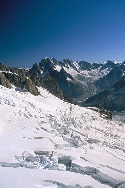 View across the Vallee Blanche, Aiguille du Midi, Chamonix, Haute-Savoie