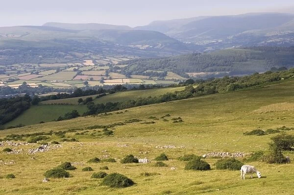 View over the valley of the River Usk and the Black Mountains