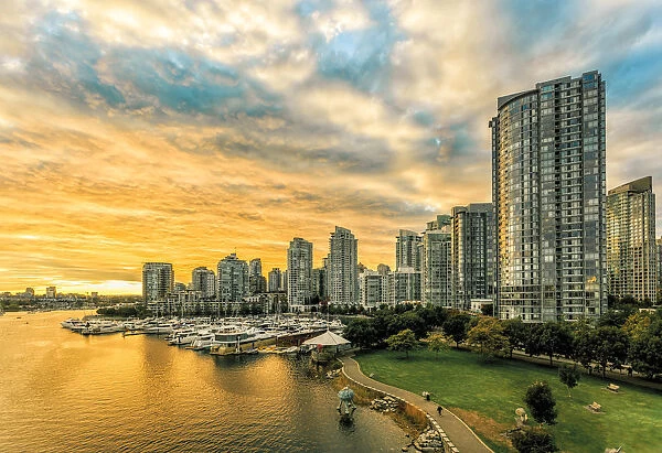 View of Vancouver skyline and False Creek as viewed from Cambie Street Bridge, Vancouver