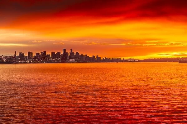 View of Vancouver Skyline from North Vancouver at sunset, British Columbia, Canada