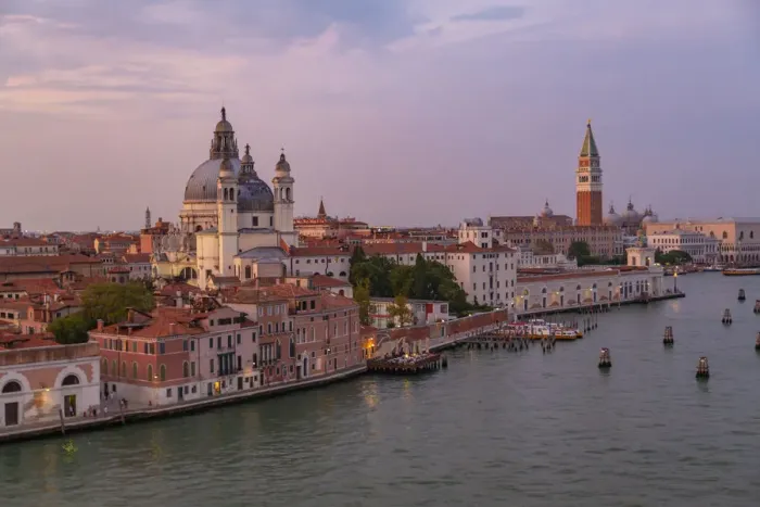Framed Print : View of Venice skyline from cruise ship at dusk, Venice, UNESCO World Heritage Site Framed Print : View of Venice skyline from cruise ship at dusk, Venice, UNESCO World Heritage Site