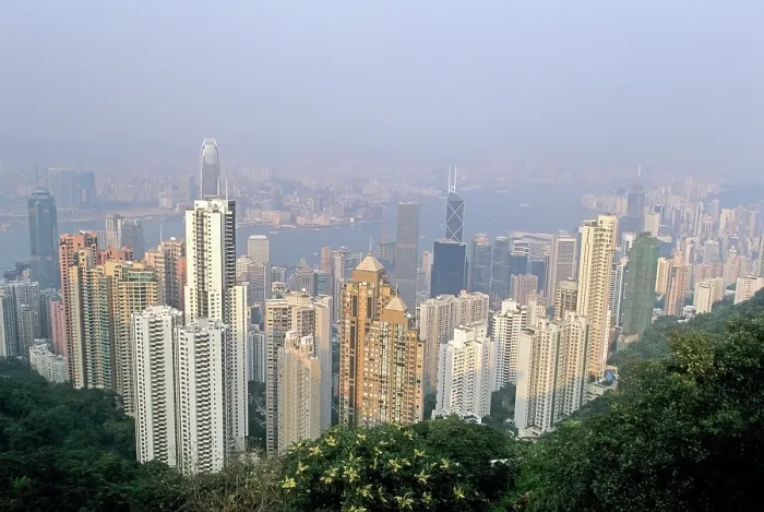 Framed Print : A view from Victoria Peak, looking north over Central district, the harbour and Kowloon, Hong-Kong Island, People's Republic of China, Asia