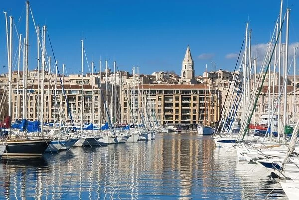 View across the Vieux Port, Marseille, Bouches-du-Rhone, Provence-Alpes-Cote-d Azur, France, Mediterranean, Europe