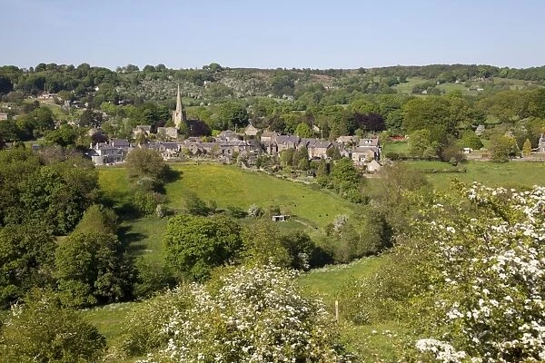 View over village and church, Ashover, Derbyshire, England, United Kingdom, Europe
