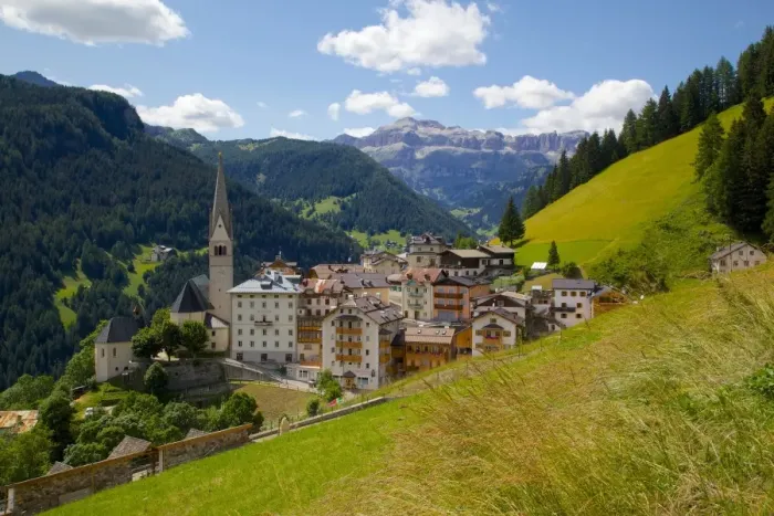 Framed Print : View of village and church, La Plie Pieve, Belluno Province, Dolomites, Italy, Europe Framed Print : View of village and church, La Plie Pieve, Belluno Province, Dolomites, Italy, Europe