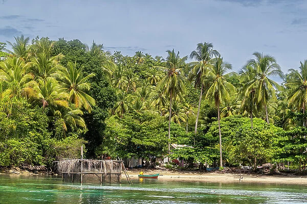 A view of the village of Friwen on Gam Island, Raja Ampat, Indonesia, Southeast Asia, Asia