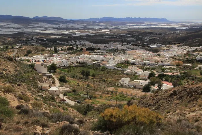 Framed Print : View over village houses and plastic farming in the valley from Nijar, Almeria, Andalusia, Spain, Europe Framed Print : View over village houses and plastic farming in the valley from Nijar, Almeria, Andalusia, Spain, Europe