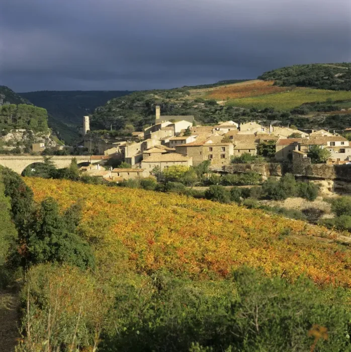 Framed Print : View over village and Minervois vineyards, Minerve, Languedoc-Roussillon, France, Europe Framed Print : View over village and Minervois vineyards, Minerve, Languedoc-Roussillon, France, Europe