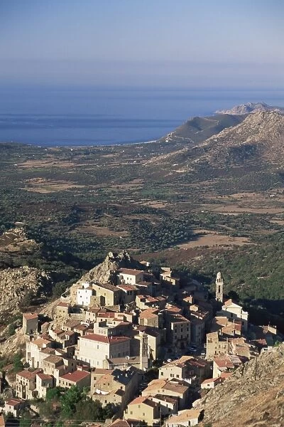 View from above to the village of Speloncato in the Briagne region, Corsica