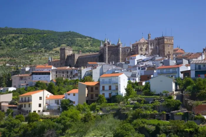Framed Print : View of the village from valley, the Real Monasterio de Santa Maria de Guadalupe prominent Framed Print : View of the village from valley, the Real Monasterio de Santa Maria de Guadalupe prominent