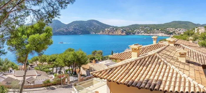 Framed Print : View of villlas overlooking bay at Camp de Mar, Camp de Mar, Majorca, Balearic Islands, Spain, Mediterranean, Europe Framed Print : View of villlas overlooking bay at Camp de Mar, Camp de Mar, Majorca, Balearic Islands, Spain, Mediterranean, Europe