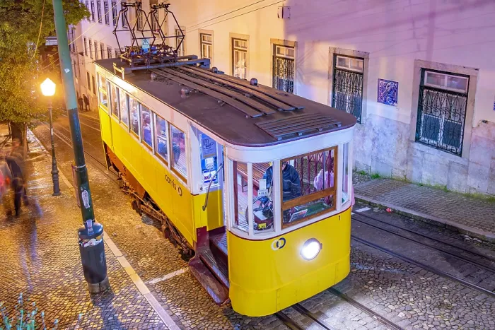 Framed Print : View of vintage Gloria Funicular at dusk, hilltop tram ride, Lisbon, Portugal, Europe Framed Print : View of vintage Gloria Funicular at dusk, hilltop tram ride, Lisbon, Portugal, Europe
