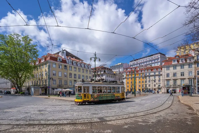 Framed Print : View of a vintage tram in PC Duque da Terceira on a sunny day, Lisbon, Portugal, Europe Framed Print : View of a vintage tram in PC Duque da Terceira on a sunny day, Lisbon, Portugal, Europe
