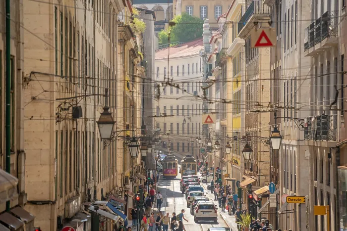 Framed Print : View of vintage trams in Alfama, Alfama District, Lisbon, Portugal, Europe
