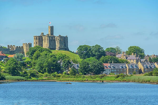 View of Warkworth Castle and River Coquet, Warkworth, Northumberland, England, United Kingdom, Europe