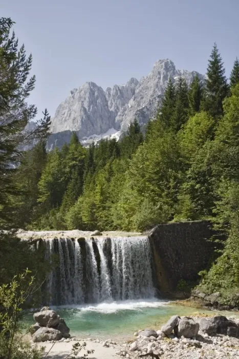 Framed Print : View across waterfall over weir on River Velika Pisnca Framed Print : View across waterfall over weir on River Velika Pisnca