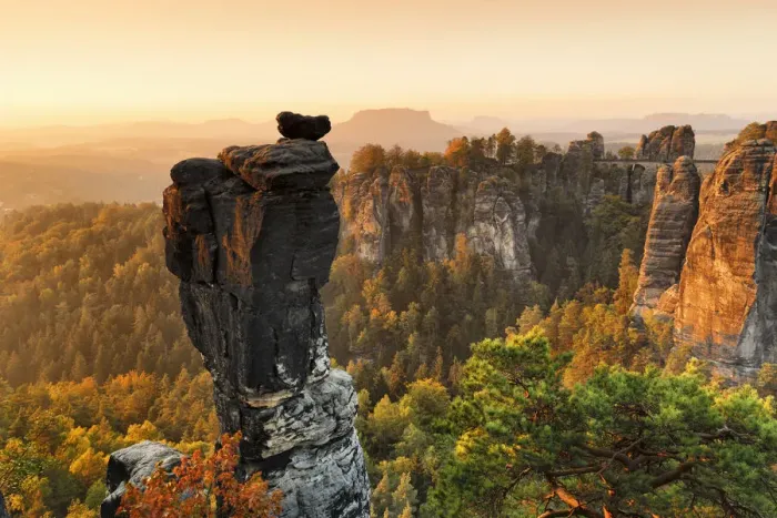 Framed Print : View from Wehlnadel Rock and Bastei Bridge, Elbsandstein Mountains, Saxony Switzerland Framed Print : View from Wehlnadel Rock and Bastei Bridge, Elbsandstein Mountains, Saxony Switzerland