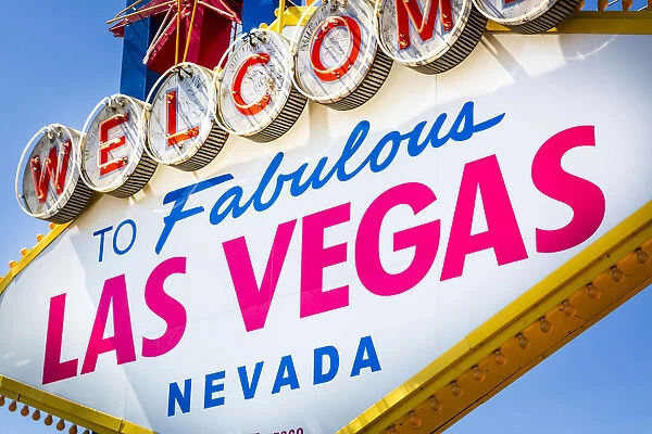 View of Welcome to Fabulous Las Vegas sign on The Strip, Las Vegas Boulevard, Las Vegas