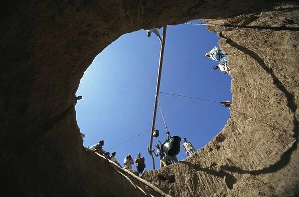 View up out of a well, Teferi Ber camp, Ethiopia, Africa