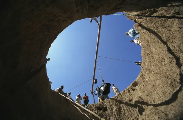 Framed Print : View up out of a well, Teferi Ber camp, Ethiopia, Africa Framed Print : View up out of a well, Teferi Ber camp, Ethiopia, Africa