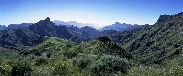 View west from Route GC210, with Roque Bentayga on the left, Gran Canaria
