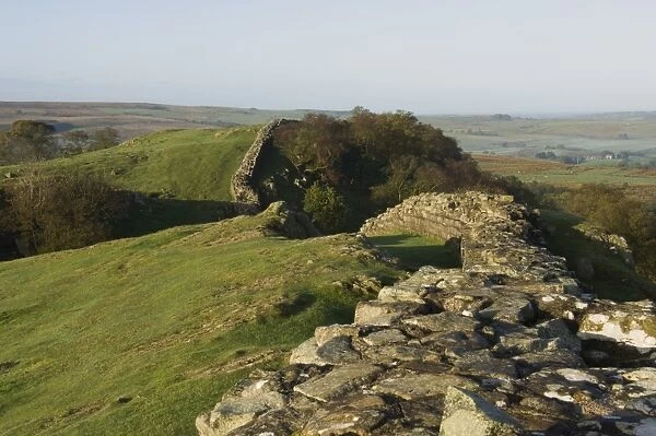 View west at Walltown Crags, Hadrians Wall, UNESCO World Heritage Site