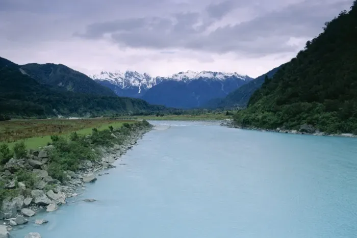 Framed Print : View up Whatoroa River to the mountains of the Southern Alps Framed Print : View up Whatoroa River to the mountains of the Southern Alps