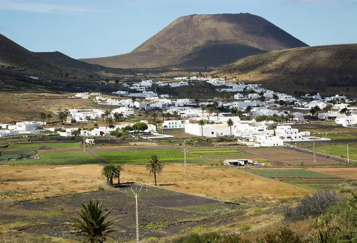 Framed Print : View over whitewashed houses to Monte Corona volcano cone, village of Maguez, Lanzarote, Canary Islands, Spain, Atlantic, Europe Framed Print : View over whitewashed houses to Monte Corona volcano cone, village of Maguez, Lanzarote, Canary Islands, Spain, Atlantic, Europe