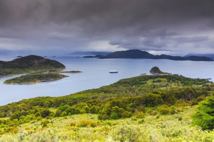 Framed Print : View of Wulaia Bay, Isla Navarino, Murray Channel, Patagonia, Chile, South America Framed Print : View of Wulaia Bay, Isla Navarino, Murray Channel, Patagonia, Chile, South America