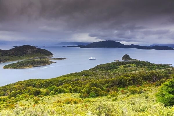 View of Wulaia Bay, Isla Navarino, Murray Channel, Patagonia, Chile, South America