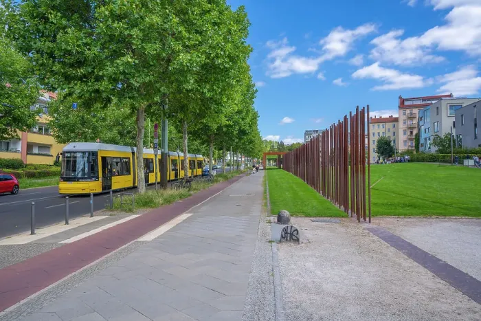 Framed Print : View of yellow city tram at the Berlin Wall Memorial, Memorial Park, Bernauer Strasse, Berlin, Germany, Europe Framed Print : View of yellow city tram at the Berlin Wall Memorial, Memorial Park, Bernauer Strasse, Berlin, Germany, Europe