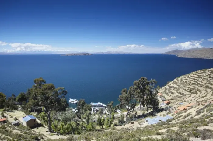 Framed Print : View of Yumani, Isla del Sol (Island of the Sun), Lake Titicaca, Bolivia, South America Framed Print : View of Yumani, Isla del Sol (Island of the Sun), Lake Titicaca, Bolivia, South America
