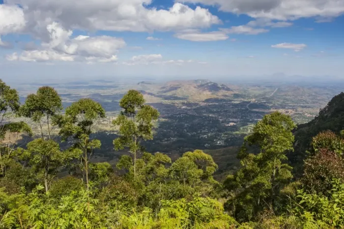 Framed Print : View over Zomba and the highlands from the Zomba Plateau, Malawi, Africa Framed Print : View over Zomba and the highlands from the Zomba Plateau, Malawi, Africa