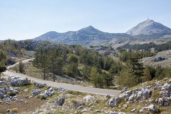 Views of Lovcen National Park with Njegoss Mausoleum in the distance, Montenegro, Europe